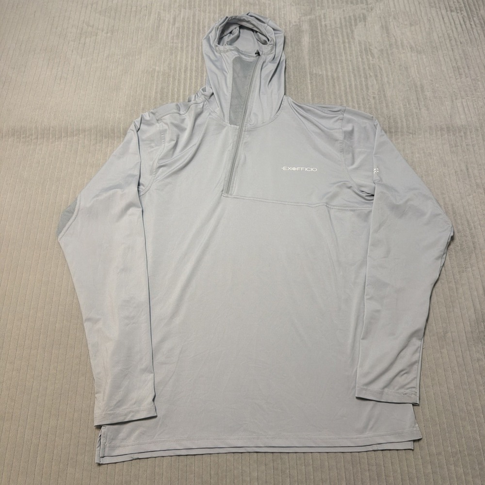 ExOfficio Sol Cool Hoodie Mens Large Gray Quarter Zip Sun Shirt Lightweight